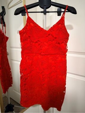 Boohoo | Red Lace Spaghetti-Strap Dress